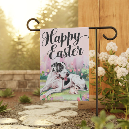 Printify Home Decor Easter Harlequin Great Dane Yard Flag, Floral Spring Garden Flag, Front Yard Decor