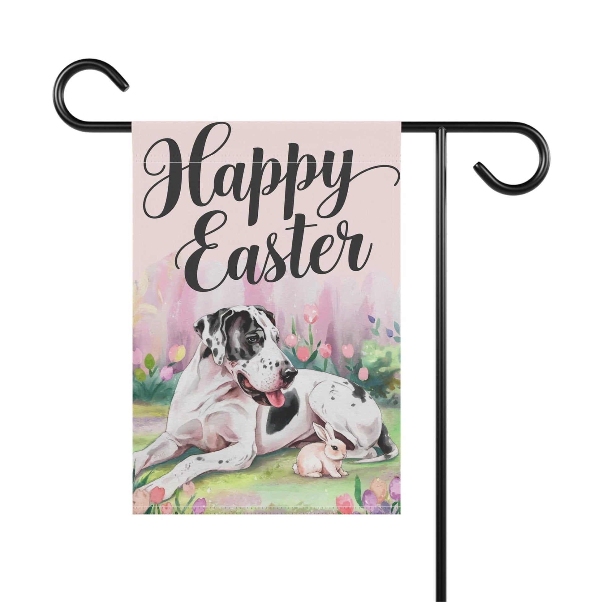 Printify Home Decor Easter Harlequin Great Dane Yard Flag, Floral Spring Garden Flag, Front Yard Decor