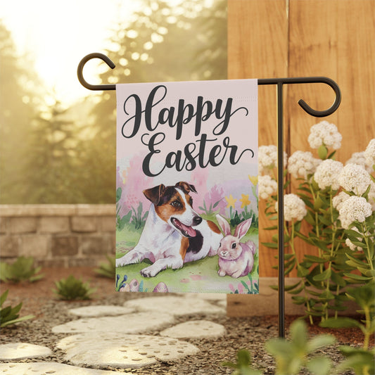 Printify Home Decor Easter Jack Russell Terrier Dog and Rabbit, Funny Garden Flag, Spring Lawn Decor