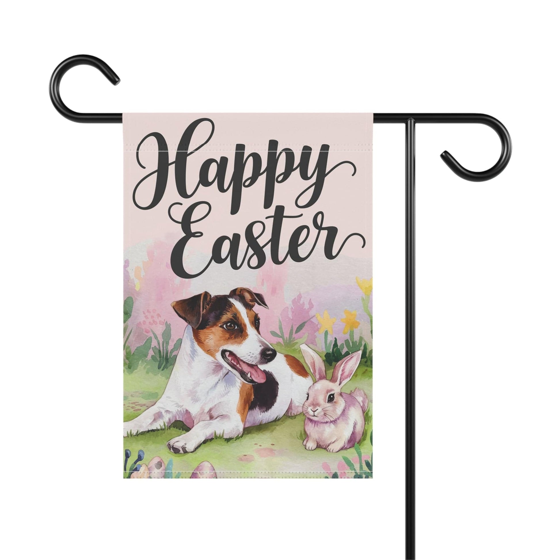 Printify Home Decor Easter Jack Russell Terrier Dog and Rabbit, Funny Garden Flag, Spring Lawn Decor