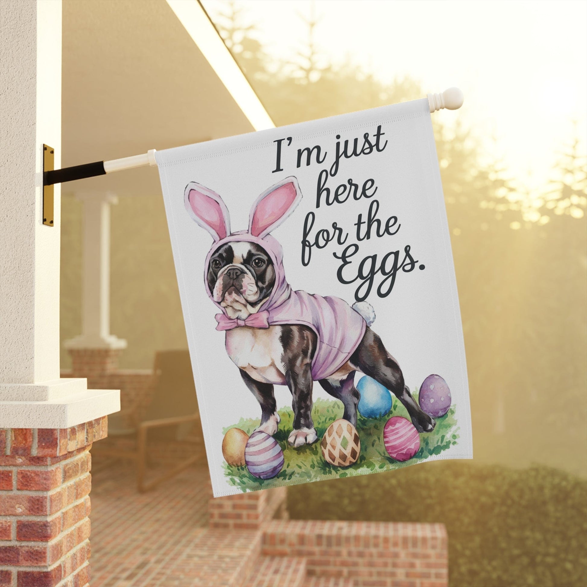 Printify Home Decor Easter Piebald Frenchie Dog Yard Flag, Colorful Humorous Funny Garden Flag