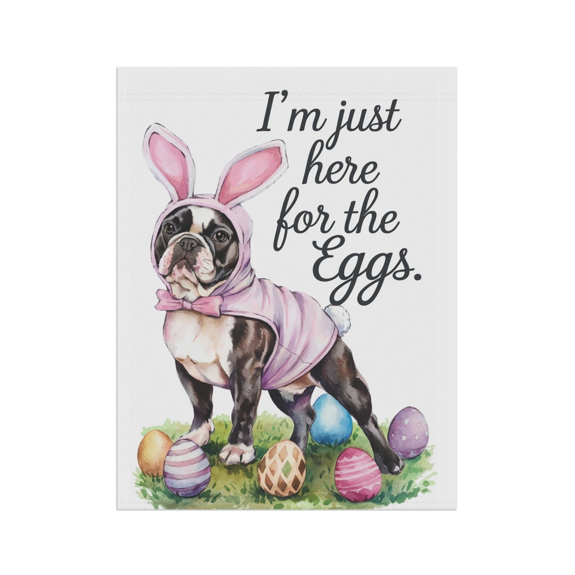 Printify Home Decor Easter Piebald Frenchie Dog Yard Flag, Colorful Humorous Funny Garden Flag