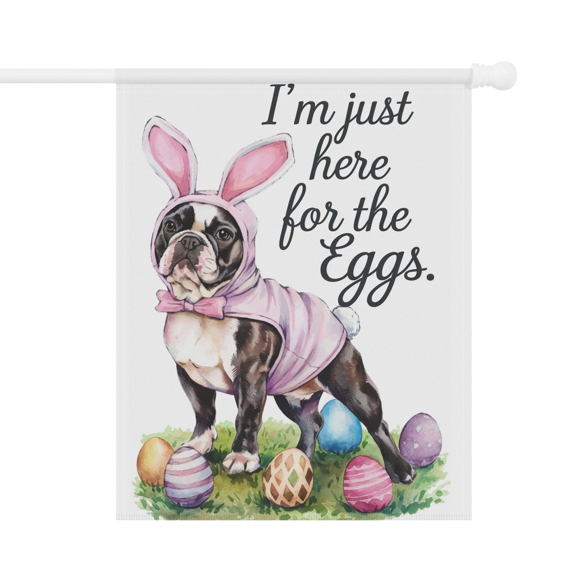 Printify Home Decor 24.5'' × 32'' Easter Piebald Frenchie Dog Yard Flag, Colorful Humorous Funny Garden Flag