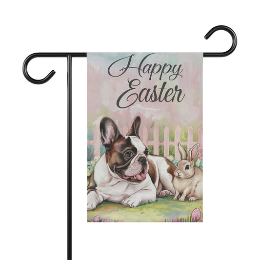 Printify Home Decor 12'' × 18'' Easter Piebald Frenchie Garden Flag, French Bulldog Front Yard Decor, Spring Decor, Housewarming
