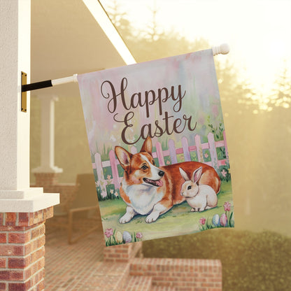 Printify Home Decor Easter Red Corgi Cardigan and Bunny, Pastel Garden Flag, Front Yard Spring Decor