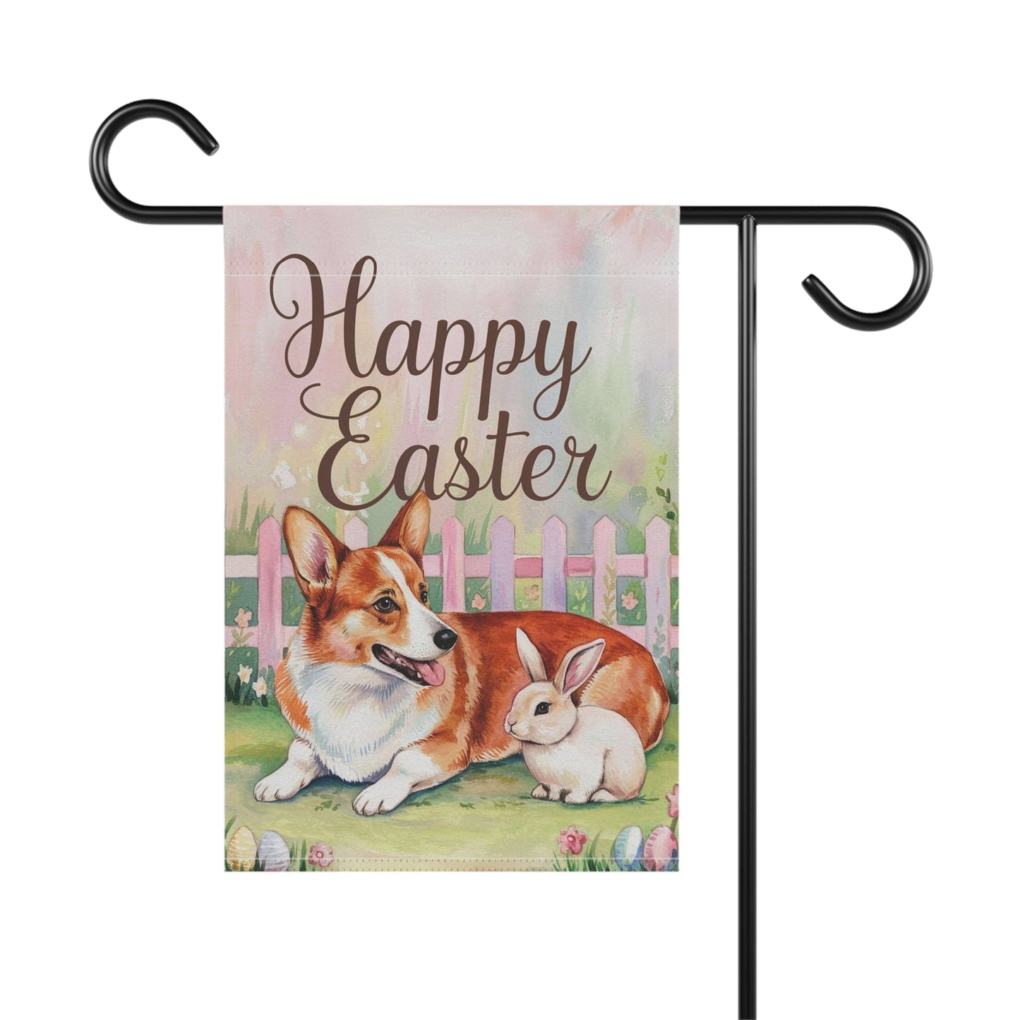 Printify Home Decor Easter Red Corgi Cardigan and Bunny, Pastel Garden Flag, Front Yard Spring Decor