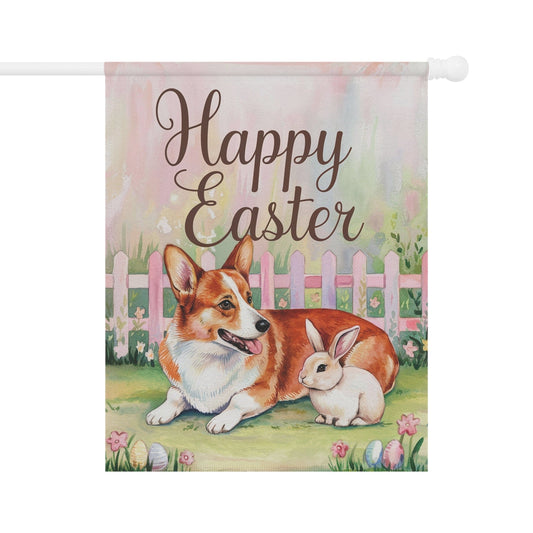 Printify Home Decor 24.5'' × 32'' Easter Red Corgi Cardigan and Bunny, Pastel Garden Flag, Front Yard Spring Decor