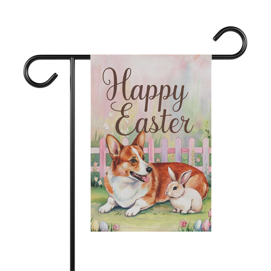 Printify Home Decor 12'' × 18'' Easter Red Corgi Cardigan and Bunny, Pastel Garden Flag, Front Yard Spring Decor