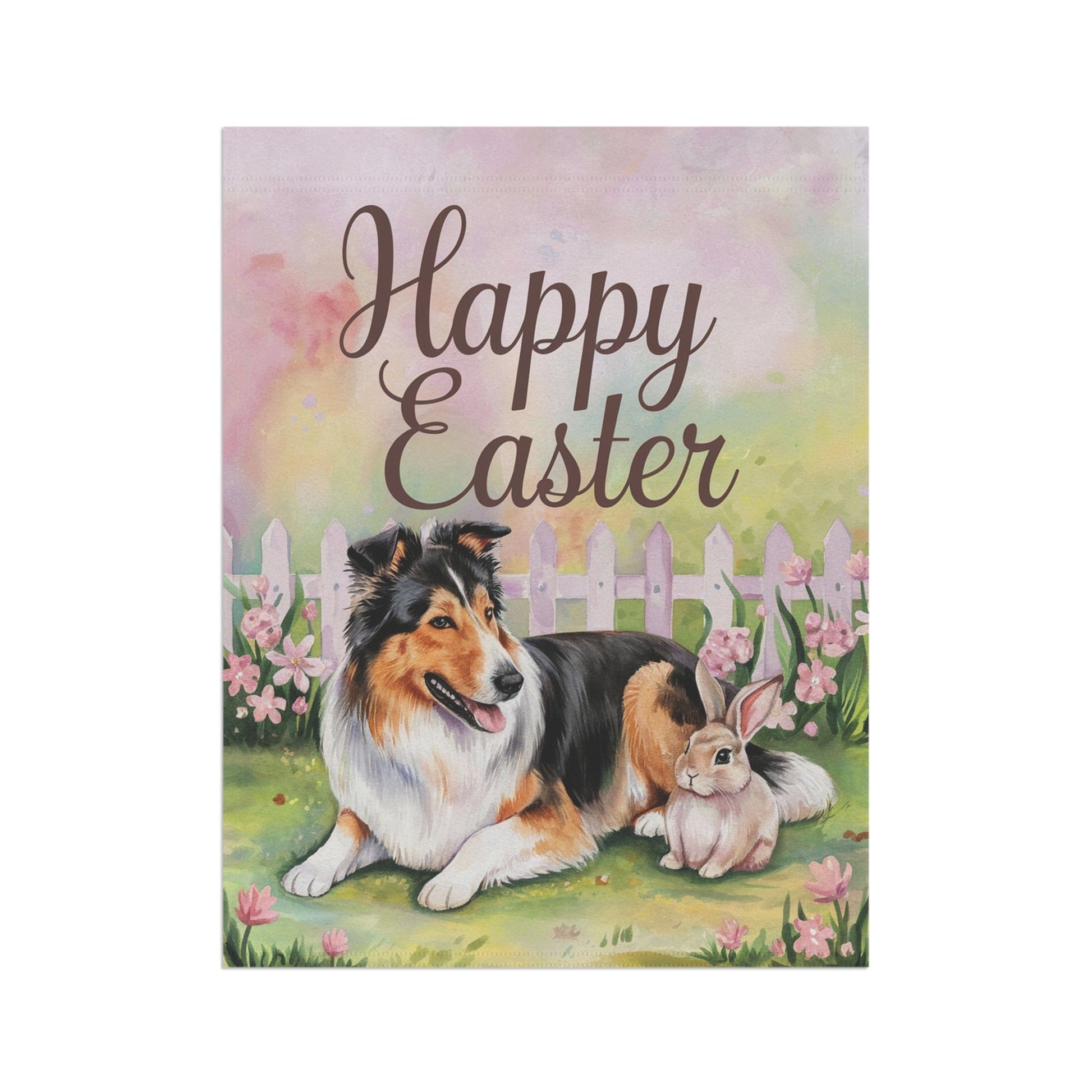 Printify Home Decor Easter Rough Collie Garden Decor, Spring Garden Flag, Front Yard Decor, Housewarming Gardener Gift