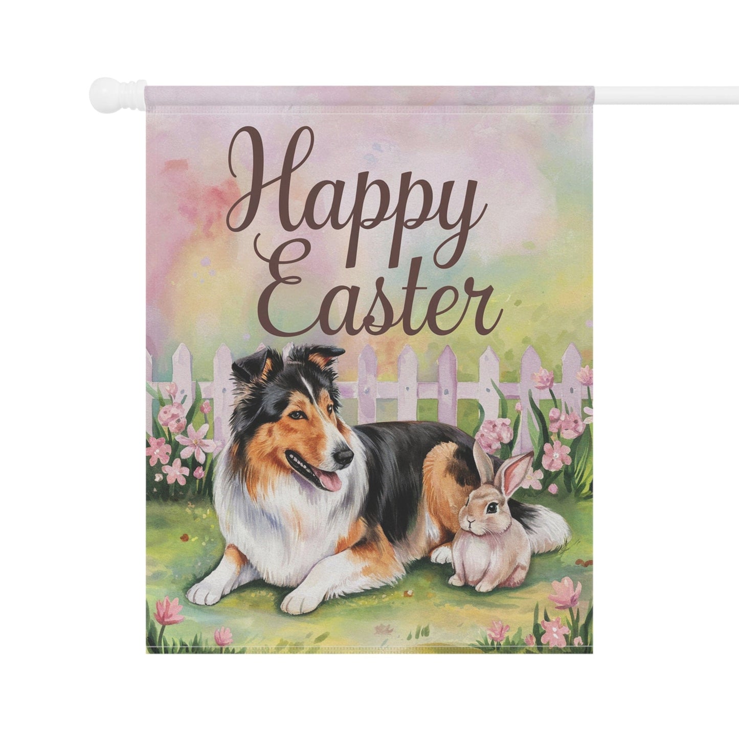 Printify Home Decor Easter Rough Collie Garden Decor, Spring Garden Flag, Front Yard Decor, Housewarming Gardener Gift