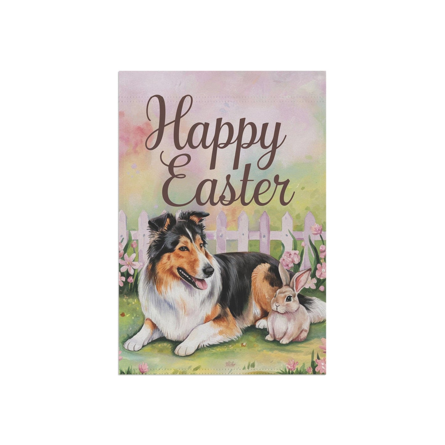 Printify Home Decor Easter Rough Collie Garden Decor, Spring Garden Flag, Front Yard Decor, Housewarming Gardener Gift