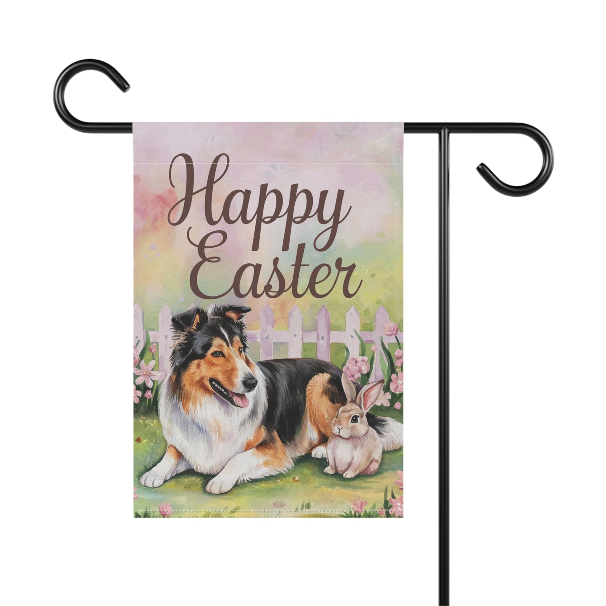 Printify Home Decor Easter Rough Collie Garden Decor, Spring Garden Flag, Front Yard Decor, Housewarming Gardener Gift
