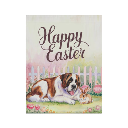 Printify Home Decor Easter Saint Bernard Garden Flag, Spring Front Yard Art, Housewarming Gardener Gift