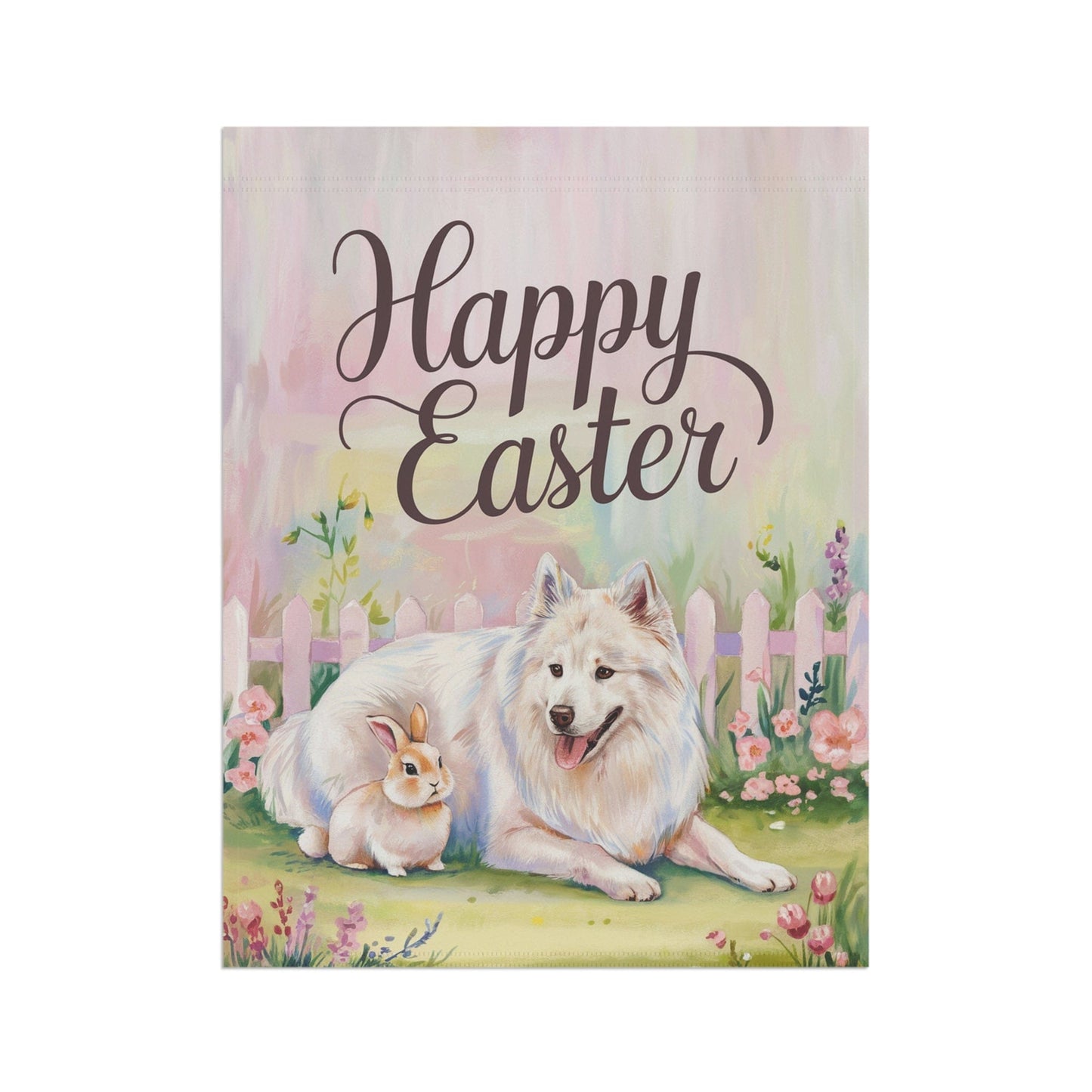 Printify Home Decor Easter Samoyed Garden Flag, Front Yard Spring Decor, Housewarming Gardener Gift