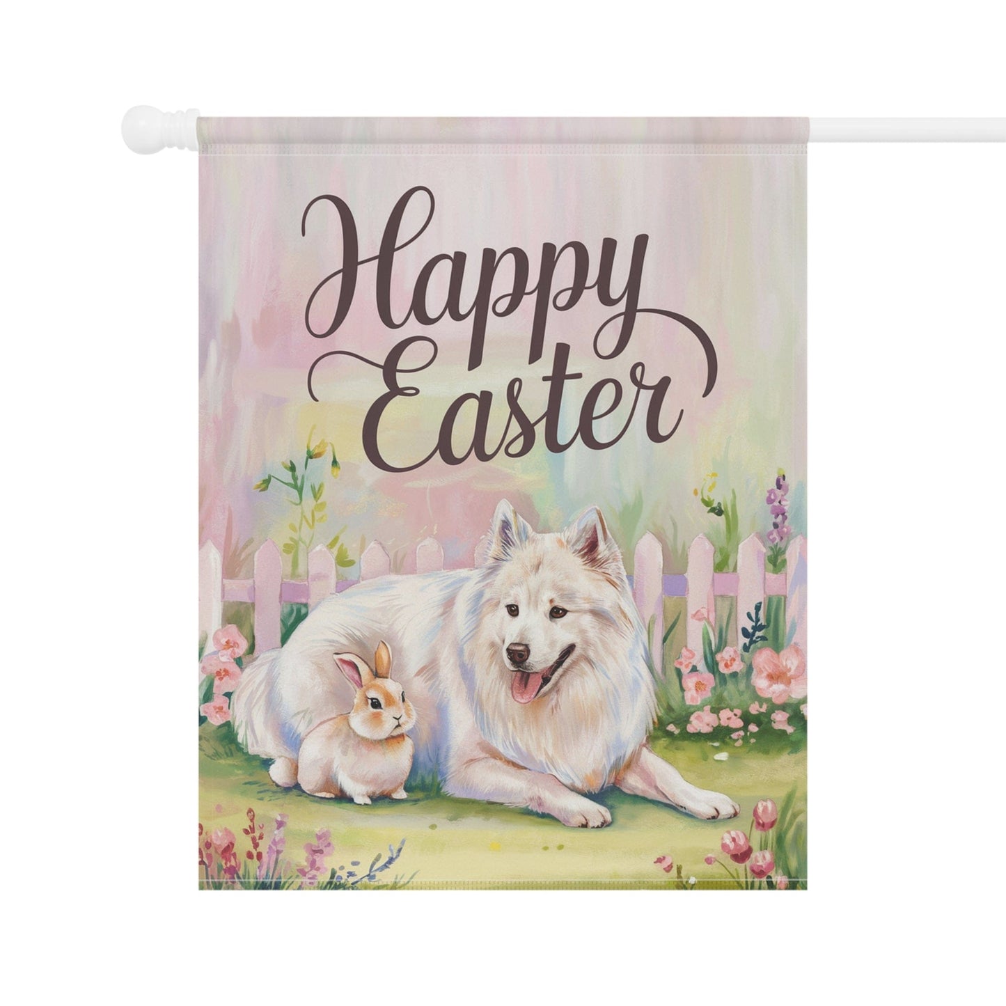 Printify Home Decor Easter Samoyed Garden Flag, Front Yard Spring Decor, Housewarming Gardener Gift