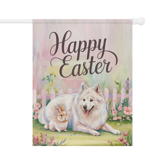 Printify Home Decor 24.5'' × 32'' Easter Samoyed Garden Flag, Front Yard Spring Decor, Housewarming Gardener Gift