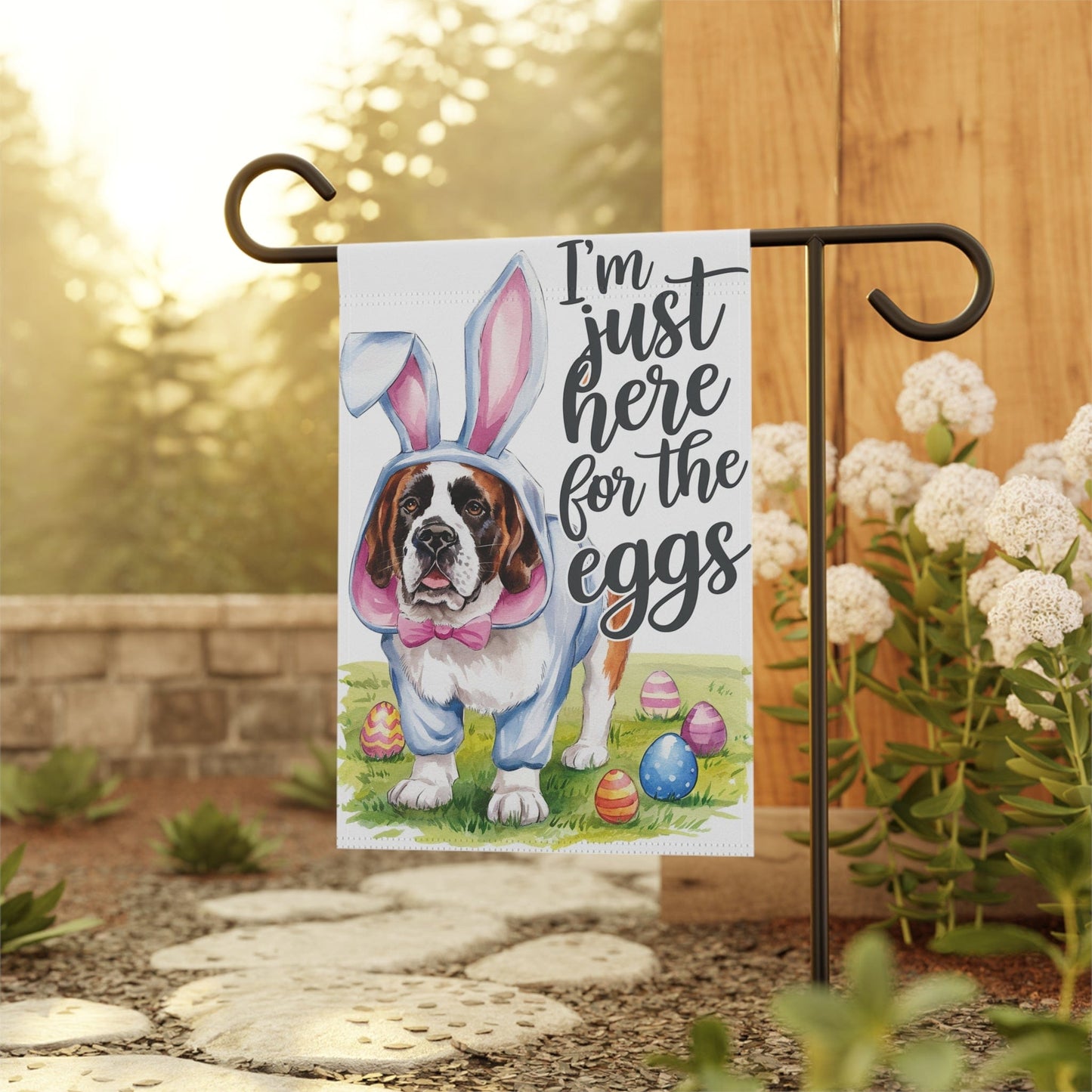 Printify Home Decor Easter St. Bernard Garden Flag, Spring Front Yard Art, Housewarming Gardener Gift