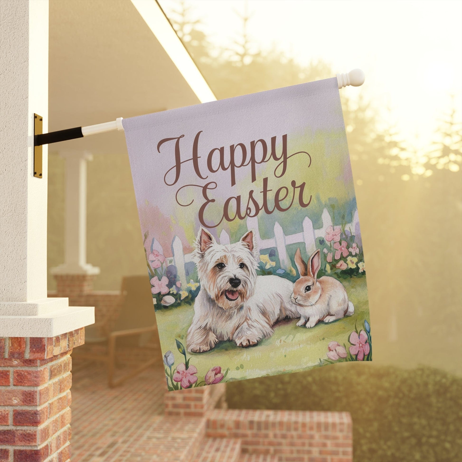 Printify Home Decor Easter Westie Garden Flag, White West Highland Terrier Front Yard Art, Spring Decor