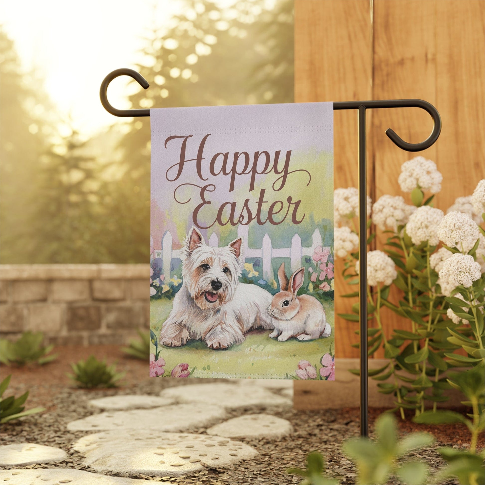 Printify Home Decor Easter Westie Garden Flag, White West Highland Terrier Front Yard Art, Spring Decor
