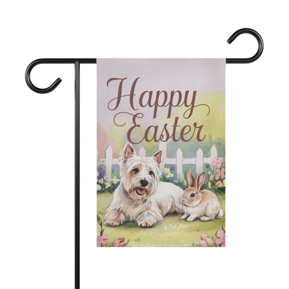Printify Home Decor 12'' × 18'' Easter Westie Garden Flag, White West Highland Terrier Front Yard Art, Spring Decor