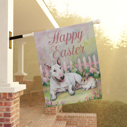 Printify Home Decor Easter White Bull Terrier Garden Flag, Spring Front Yard Decor, Gardener Gift