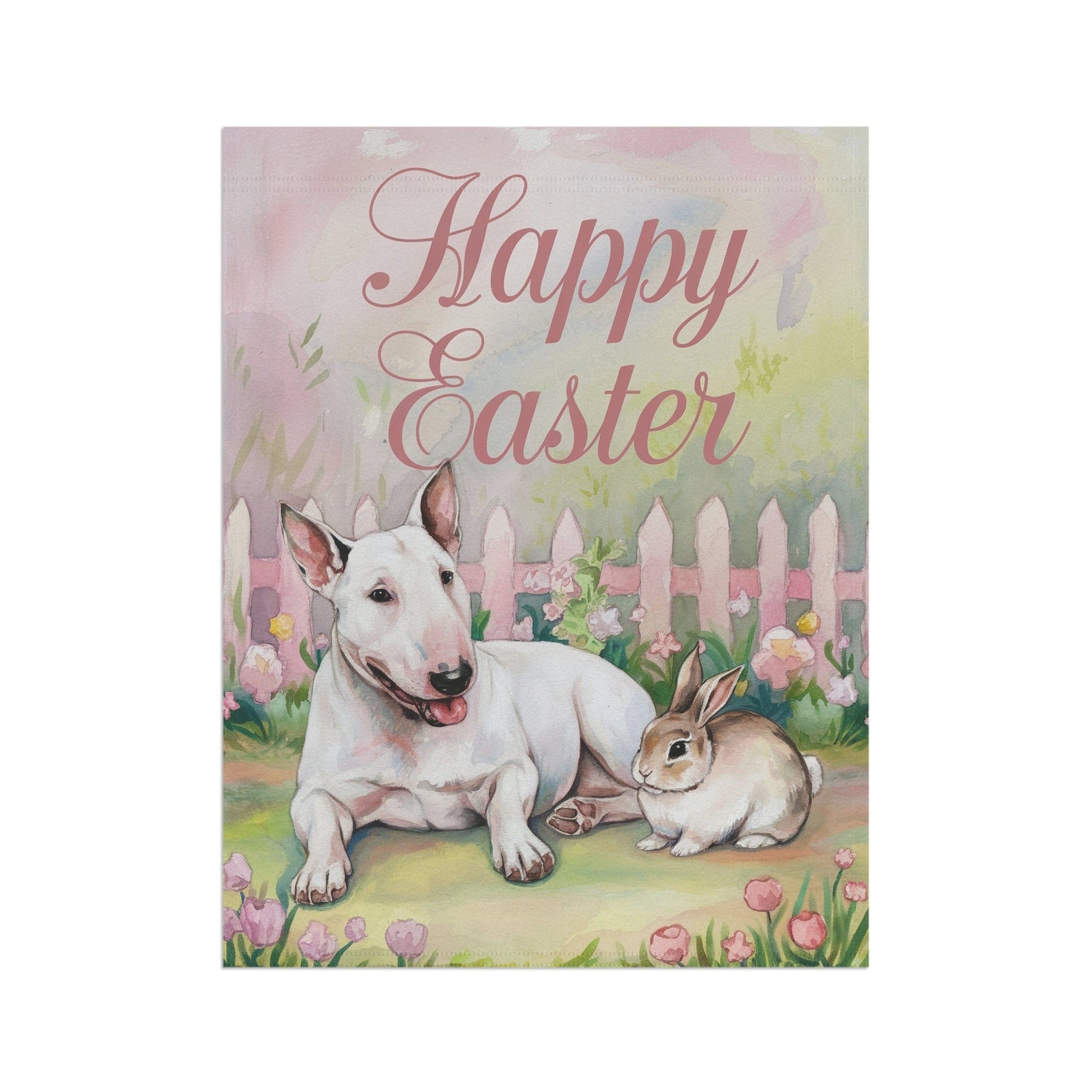 Printify Home Decor Easter White Bull Terrier Garden Flag, Spring Front Yard Decor, Gardener Gift