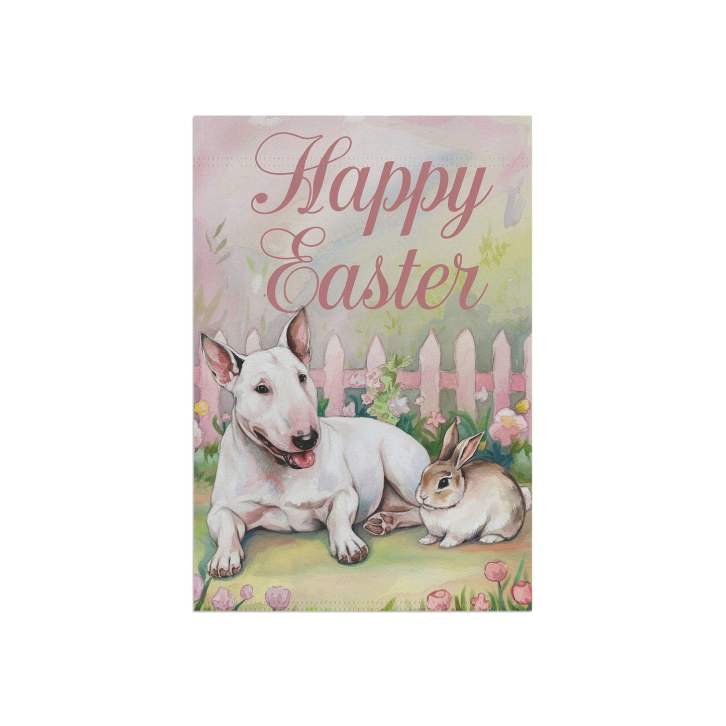 Printify Home Decor Easter White Bull Terrier Garden Flag, Spring Front Yard Decor, Gardener Gift