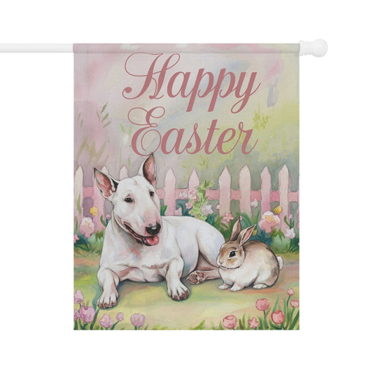 Printify Home Decor 24.5'' × 32'' Easter White Bull Terrier Garden Flag, Spring Front Yard Decor, Gardener Gift