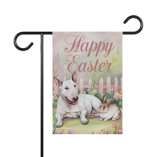 Printify Home Decor 12'' × 18'' Easter White Bull Terrier Garden Flag, Spring Front Yard Decor, Gardener Gift