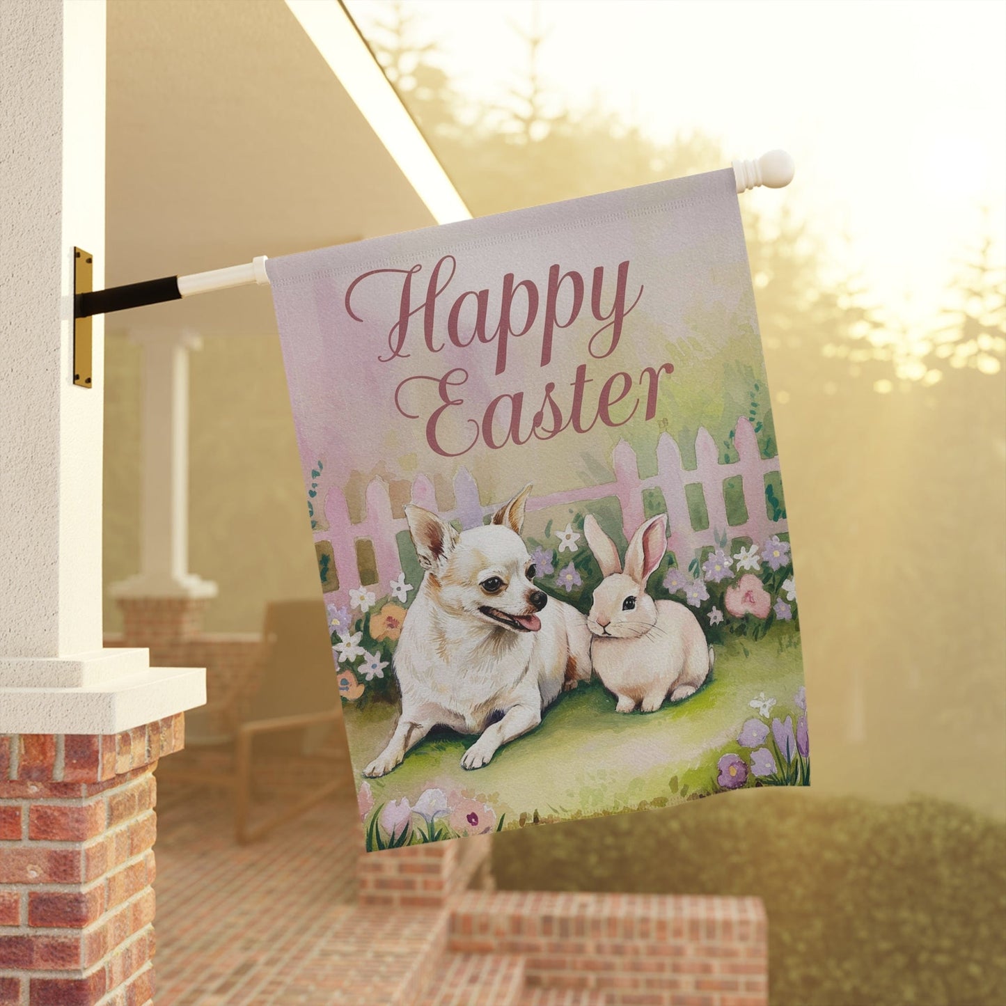 Printify Home Decor Easter White Chihuahua Garden Flag, Front Yard Spring Decor, Housewarming Gardener Gift