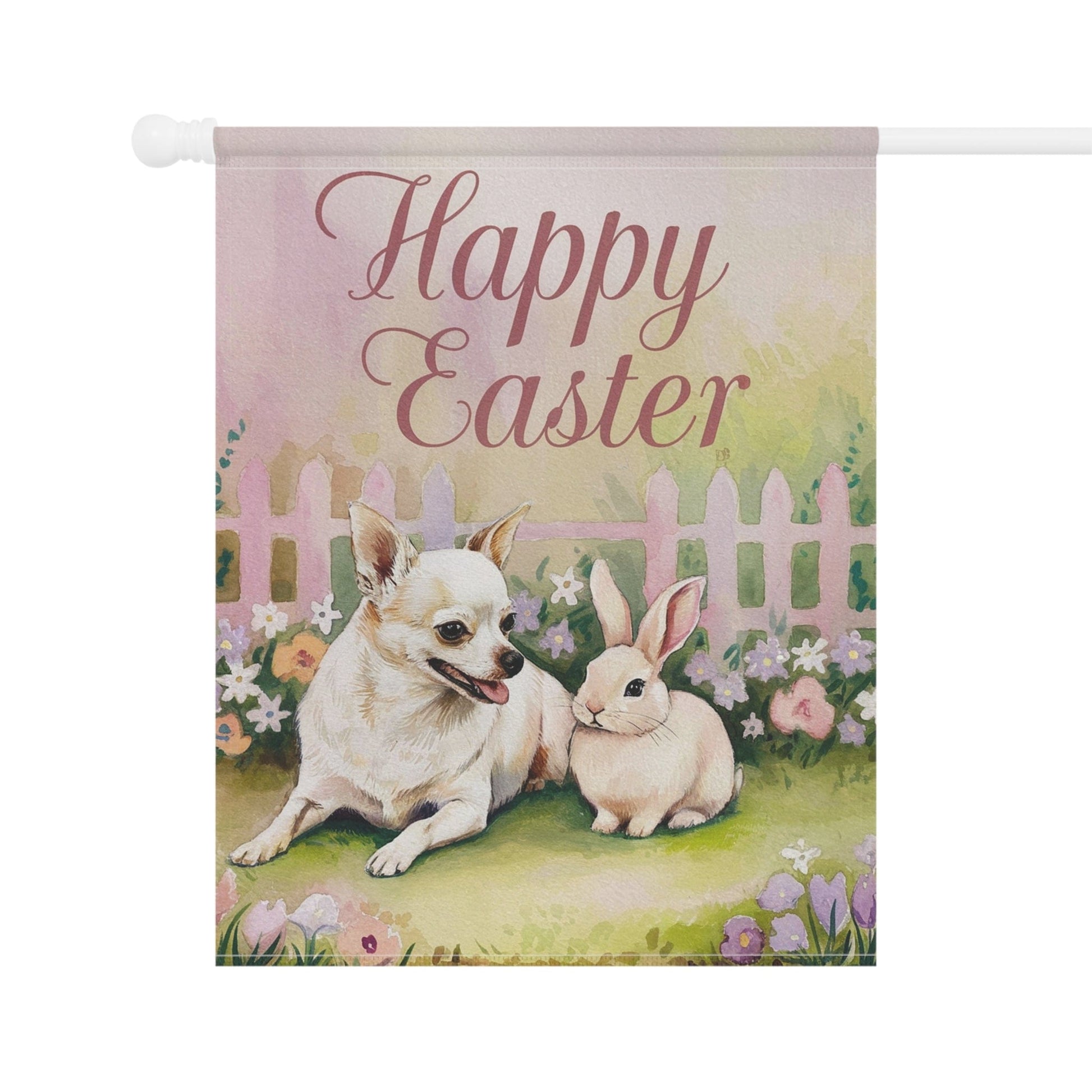 Printify Home Decor Easter White Chihuahua Garden Flag, Front Yard Spring Decor, Housewarming Gardener Gift