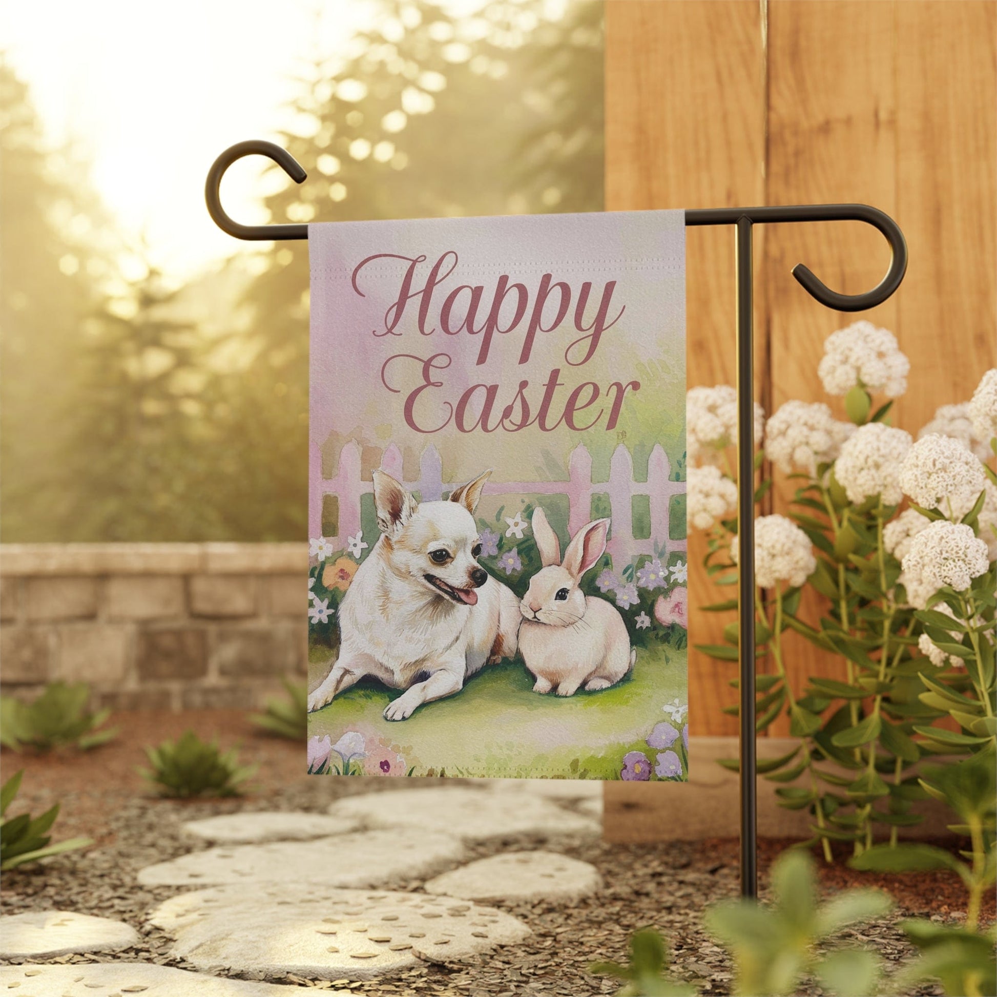 Printify Home Decor Easter White Chihuahua Garden Flag, Front Yard Spring Decor, Housewarming Gardener Gift