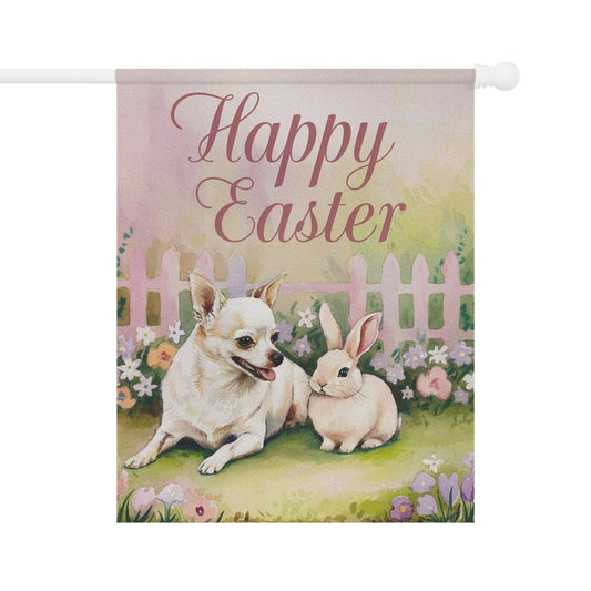 Printify Home Decor 24.5'' × 32'' Easter White Chihuahua Garden Flag, Front Yard Spring Decor, Housewarming Gardener Gift