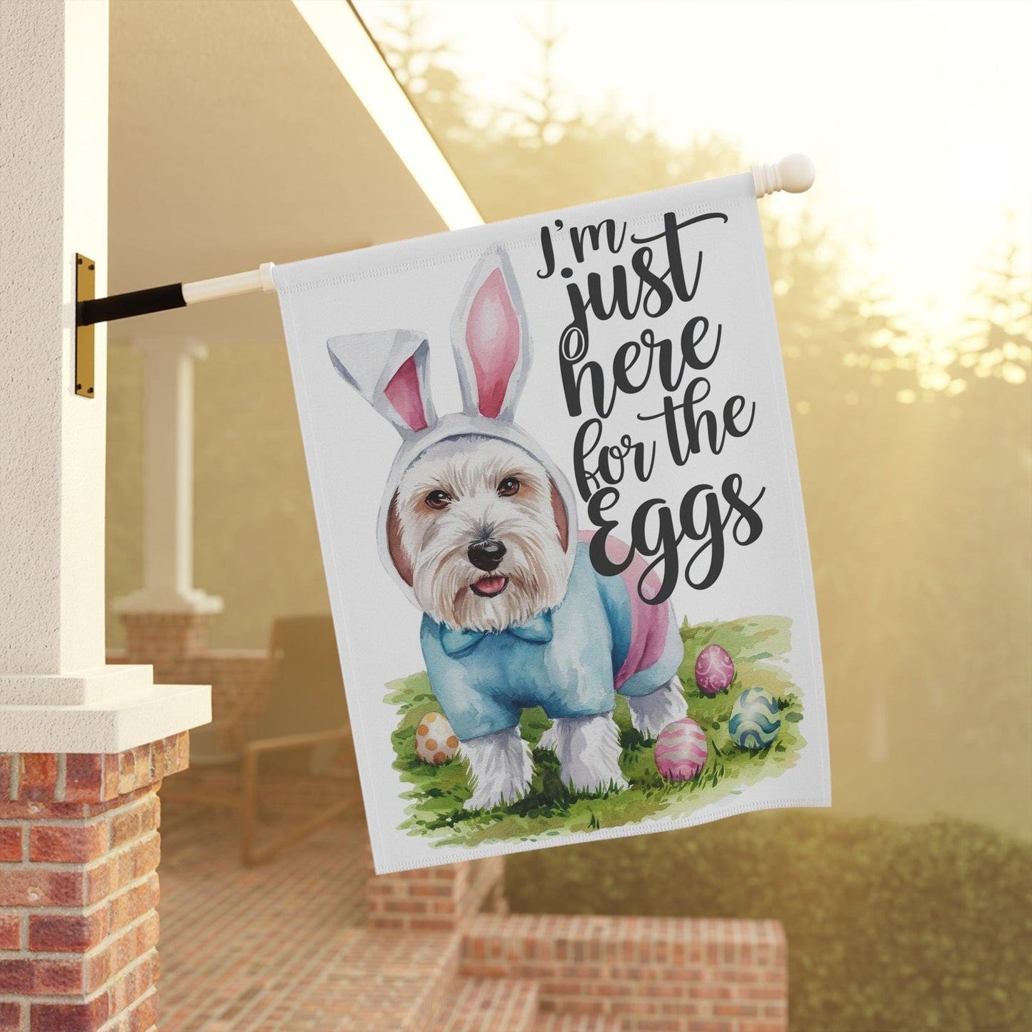 Printify Home Decor Easter White Scottish Terrier Garden Flag, Scottie Front Yard Spring Decor, Housewarming