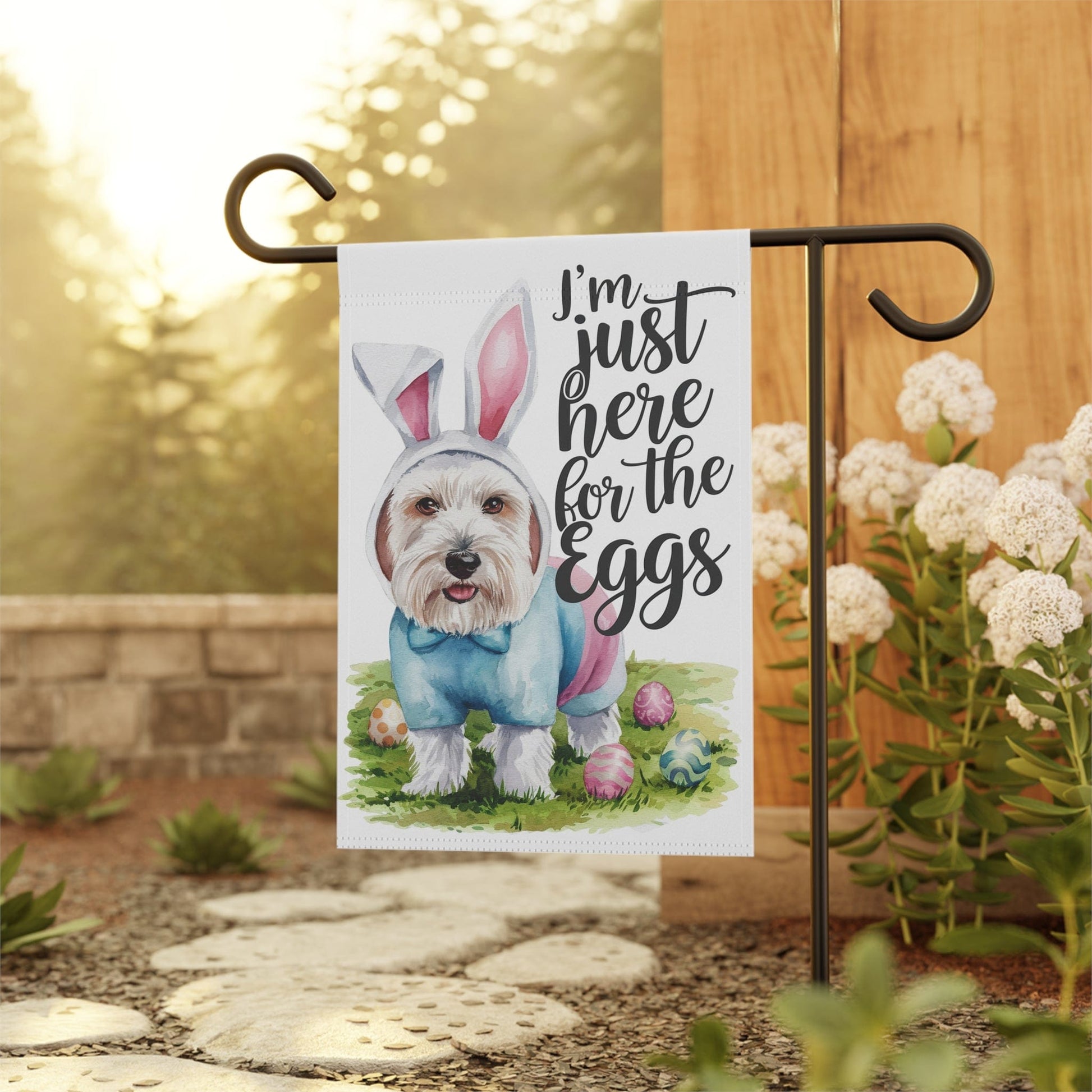 Printify Home Decor Easter White Scottish Terrier Garden Flag, Scottie Front Yard Spring Decor, Housewarming