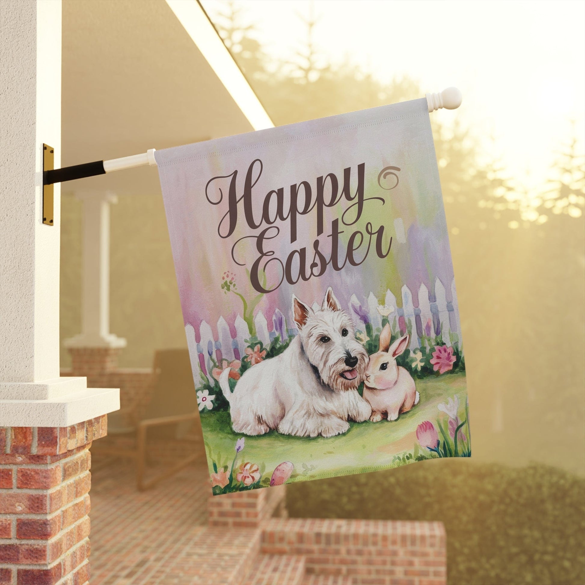 Printify Home Decor Easter White Scottish Terrier Yard Flag, Spring Garden flag, Front Yard Spring Decor