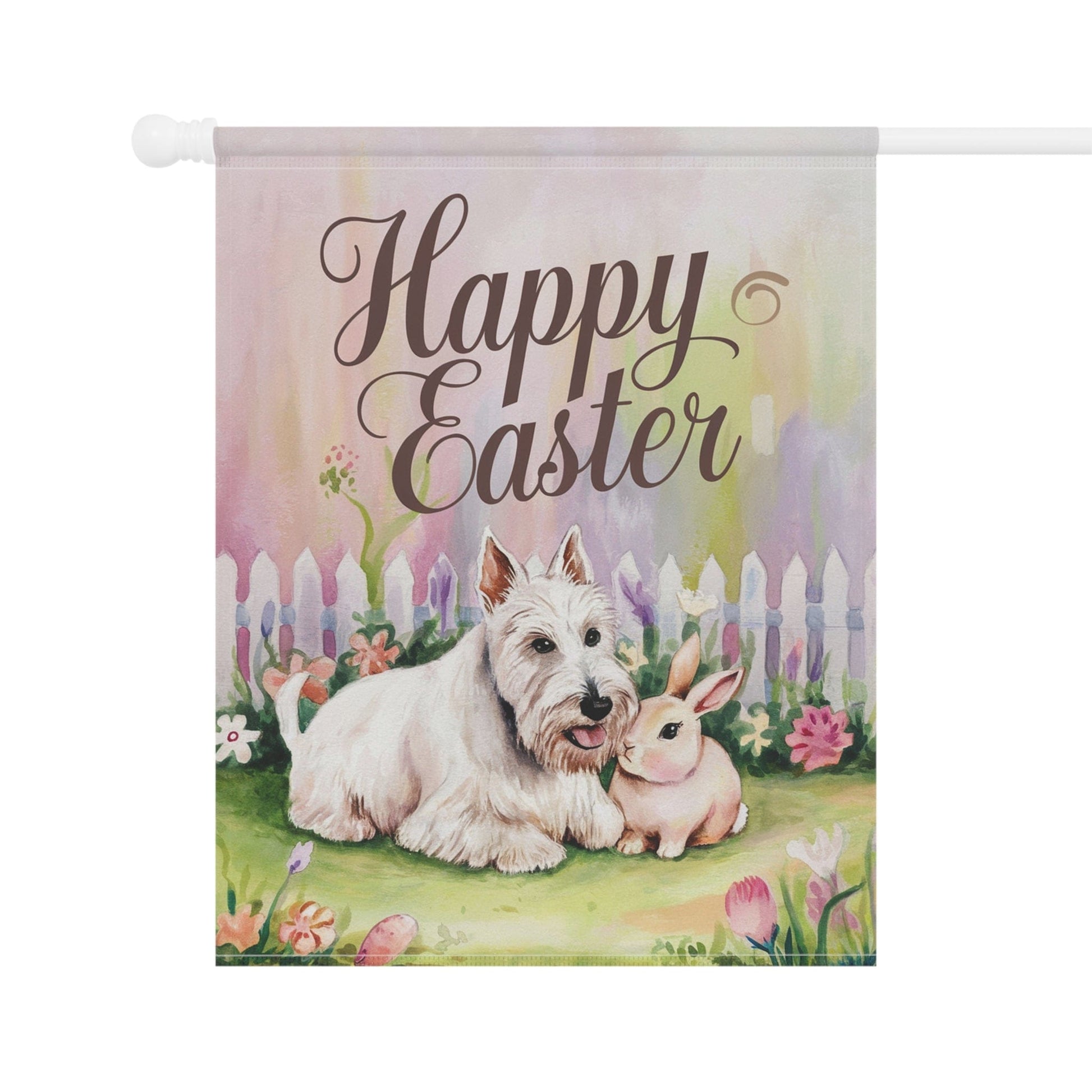 Printify Home Decor Easter White Scottish Terrier Yard Flag, Spring Garden flag, Front Yard Spring Decor