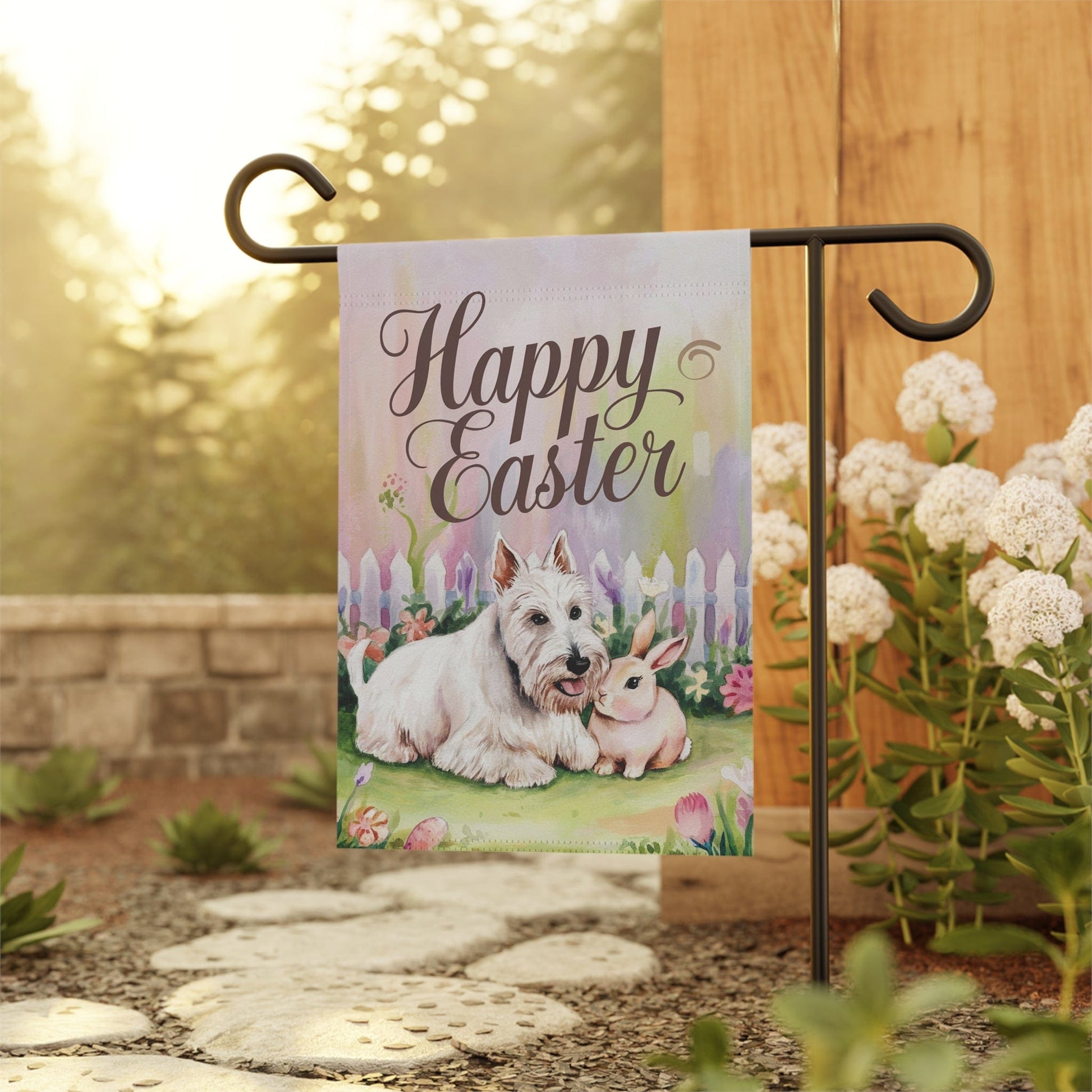 Printify Home Decor Easter White Scottish Terrier Yard Flag, Spring Garden flag, Front Yard Spring Decor