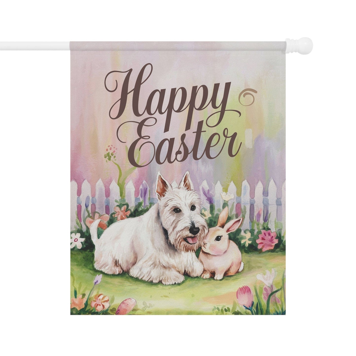 Printify Home Decor 24.5'' × 32'' Easter White Scottish Terrier Yard Flag, Spring Garden flag, Front Yard Spring Decor