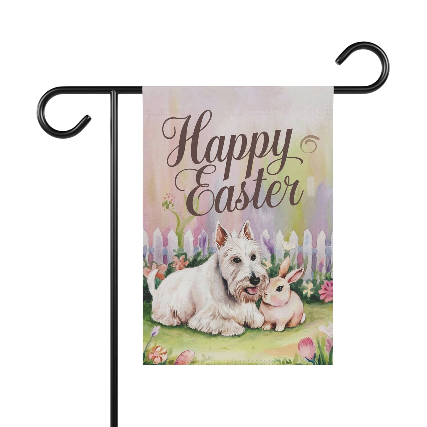 Printify Home Decor 12'' × 18'' Easter White Scottish Terrier Yard Flag, Spring Garden flag, Front Yard Spring Decor