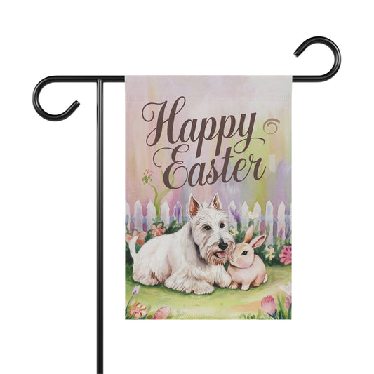 Printify Home Decor 12'' × 18'' Easter White Scottish Terrier Yard Flag, Spring Garden flag, Front Yard Spring Decor