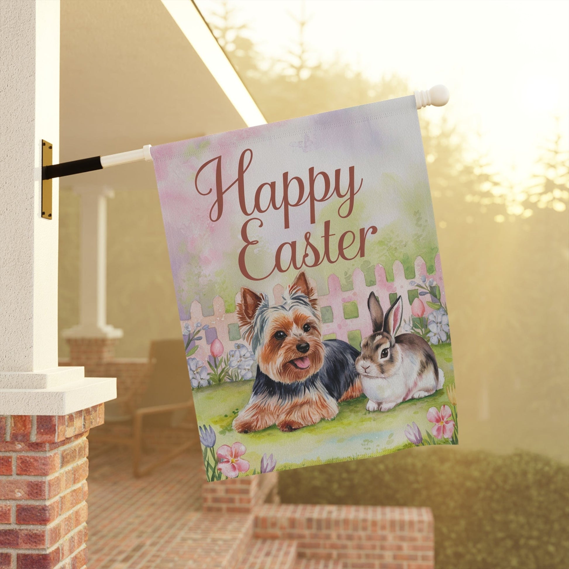 Printify Home Decor Easter Yorkie Yorkshire Terrier Garden Flag, Spring Front Yard Spring Decor, Housewarming