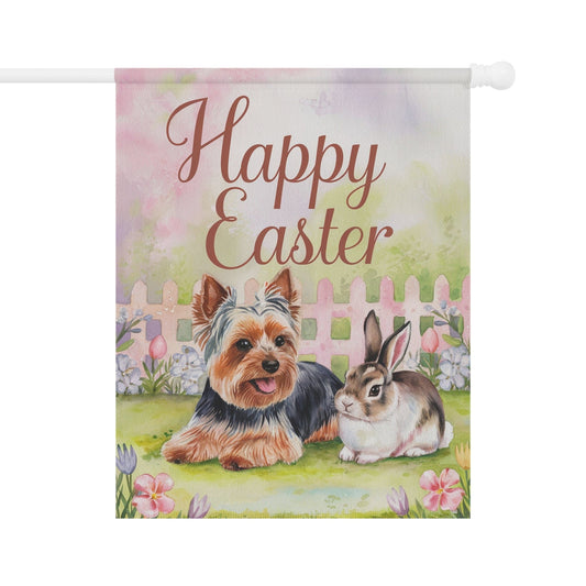 Printify Home Decor 24.5'' × 32'' Easter Yorkie Yorkshire Terrier Garden Flag, Spring Front Yard Spring Decor, Housewarming