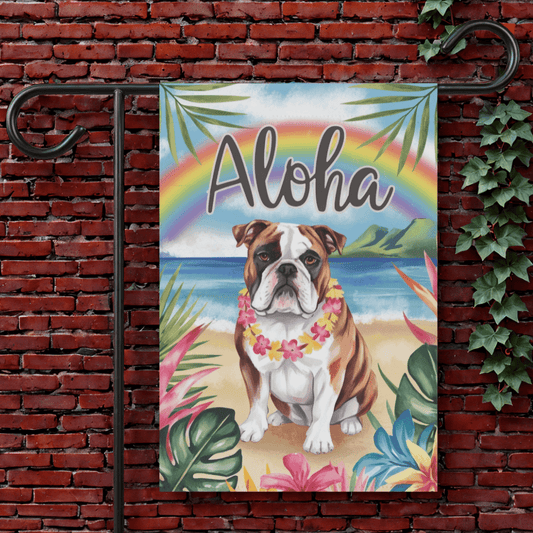 Printify Garden Flag 12'' × 18'' English Bulldog Aloha Garden Flag