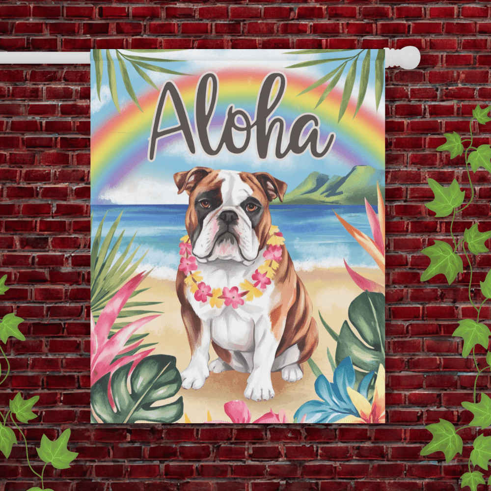 Printify Garden Flag 24.5'' × 32'' English Bulldog Aloha Garden Flag