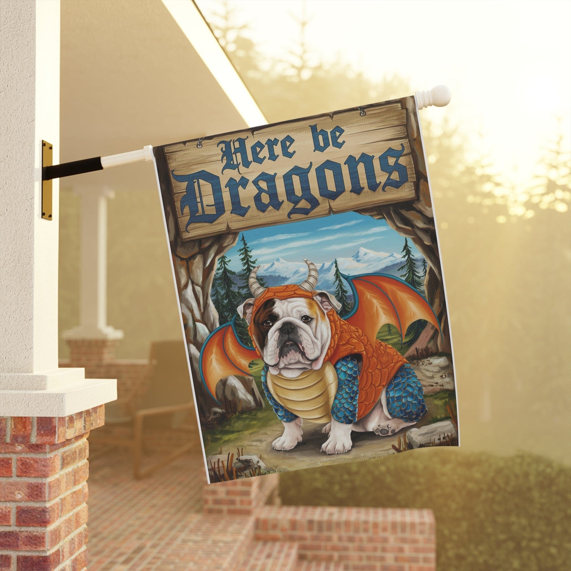 Printify Home Decor English Bulldog Dog Dragon Garden Flag, Pet Adventure, Yard Spring Decor, Housewarming Halloween