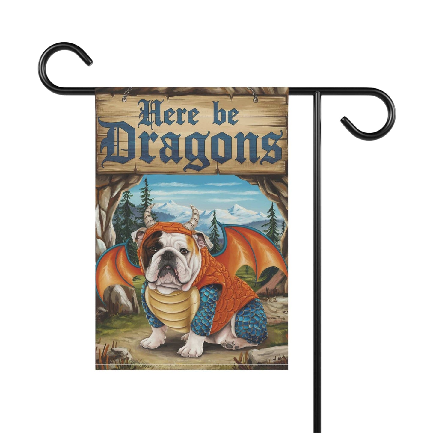 Printify Home Decor English Bulldog Dog Dragon Garden Flag, Pet Adventure, Yard Spring Decor, Housewarming Halloween