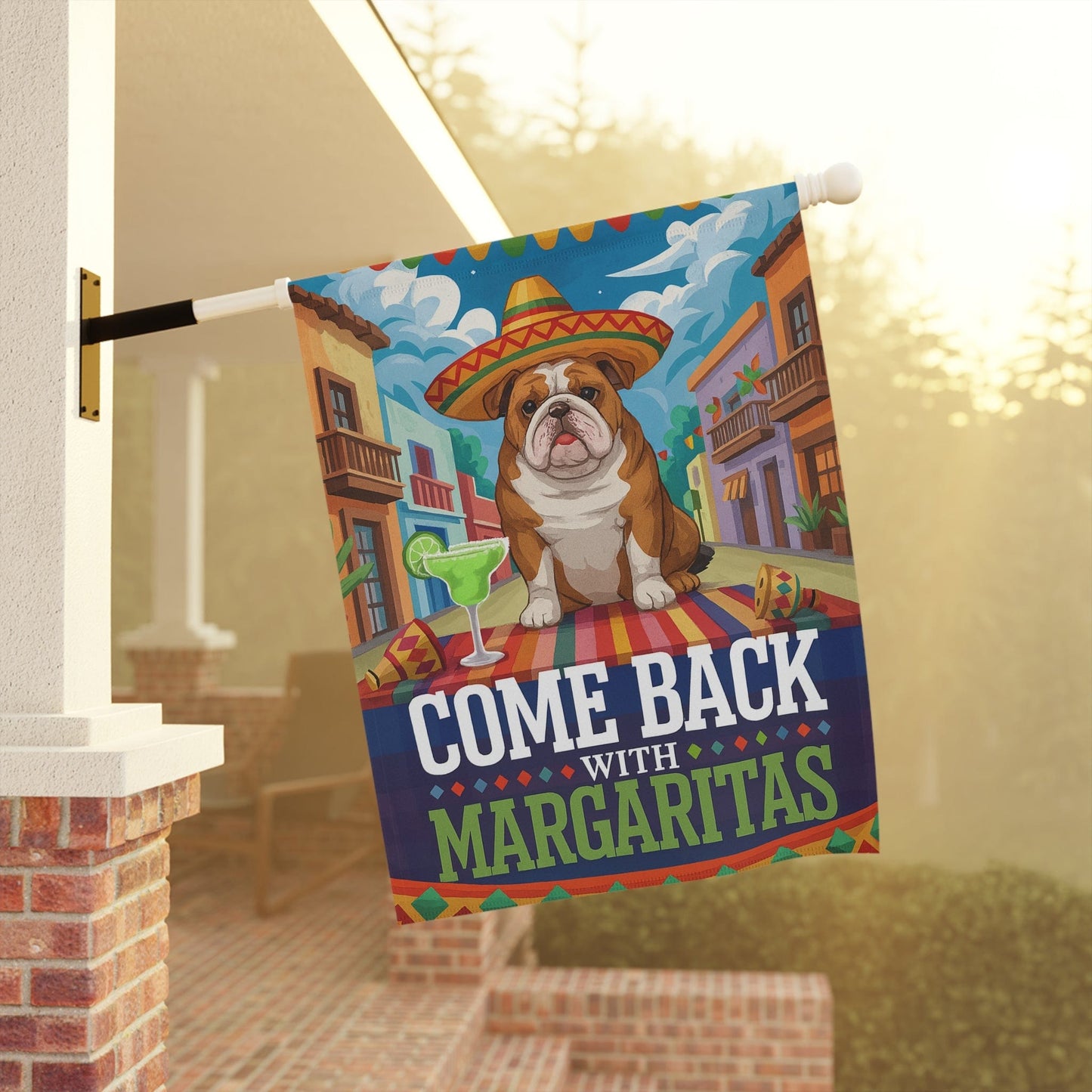 Printify Home Decor English Bulldog Dog Garden Flag, Cinco de Mayo Fiesta, Margarita Drinking Decor, Front Yard Spring Gardener Gift