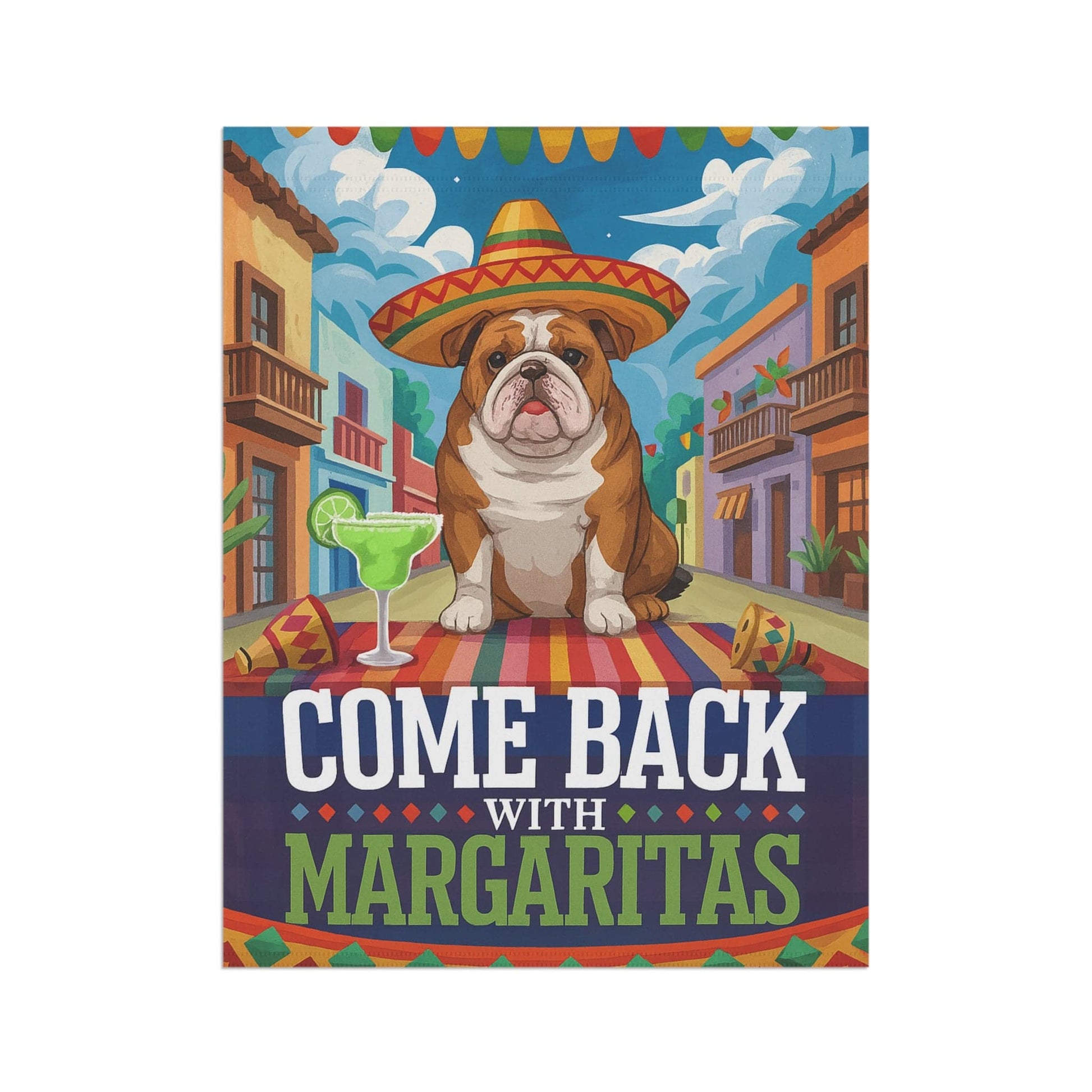 Printify Home Decor English Bulldog Dog Garden Flag, Cinco de Mayo Fiesta, Margarita Drinking Decor, Front Yard Spring Gardener Gift