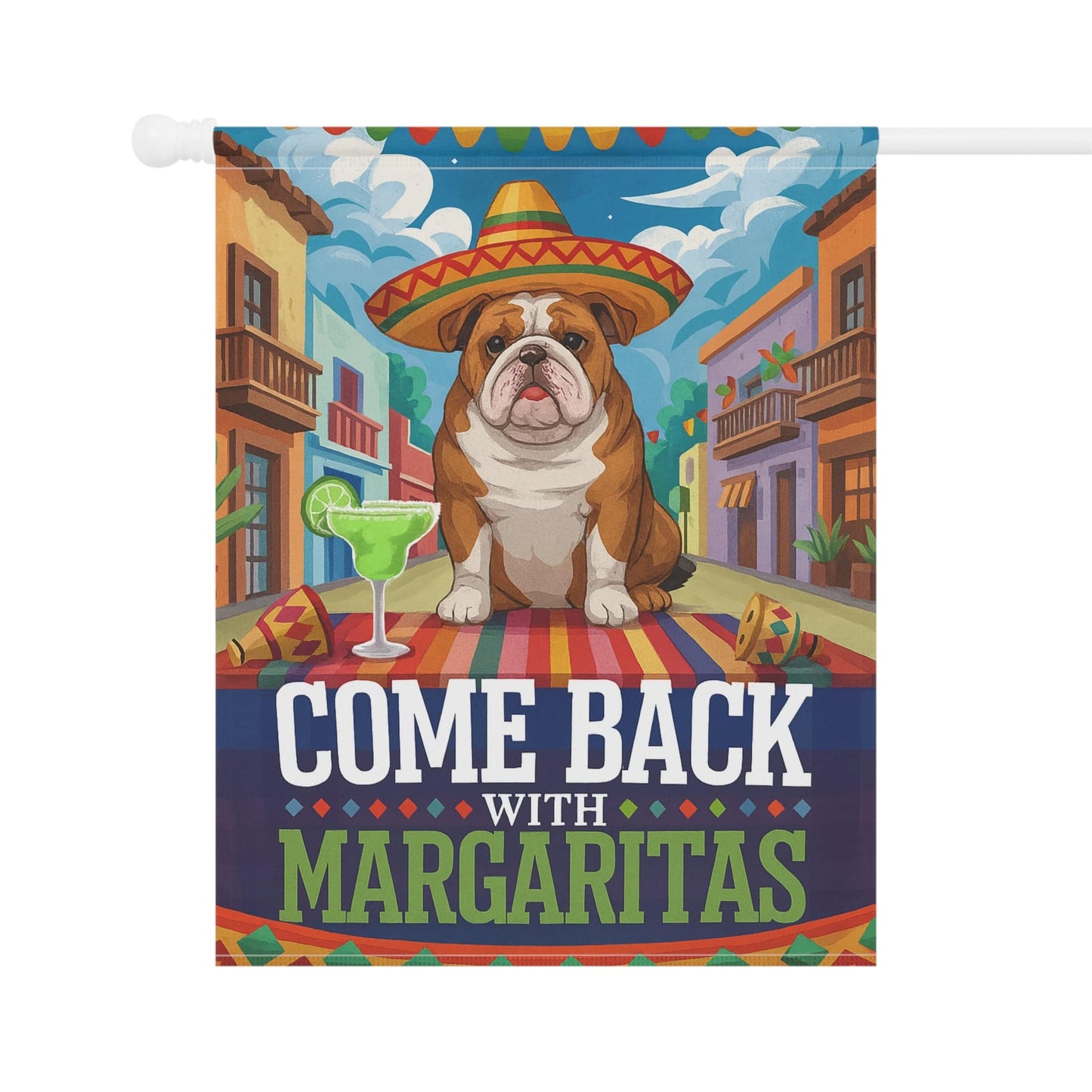 Printify Home Decor English Bulldog Dog Garden Flag, Cinco de Mayo Fiesta, Margarita Drinking Decor, Front Yard Spring Gardener Gift